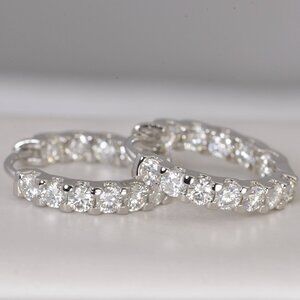 GRA Certified All Moissanite Inside Out Huggies Hoop Earrings 925 Sterling